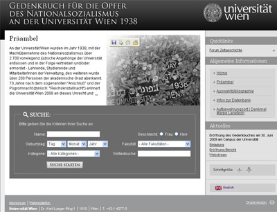 Gedenkbuch für die Opfer des Nationalsozialismus an der Universitaet Wien 1938