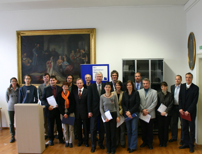 Die PreisträgerInnen mit Rektor Gantner, Dr. Unterleitner (mitte) und Vizerektor Märk …
