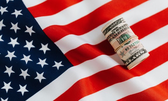 US flag and money