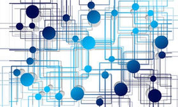 Ein Netzwerk aus blauen Linien und Kreisen unterschiedlicher Größen