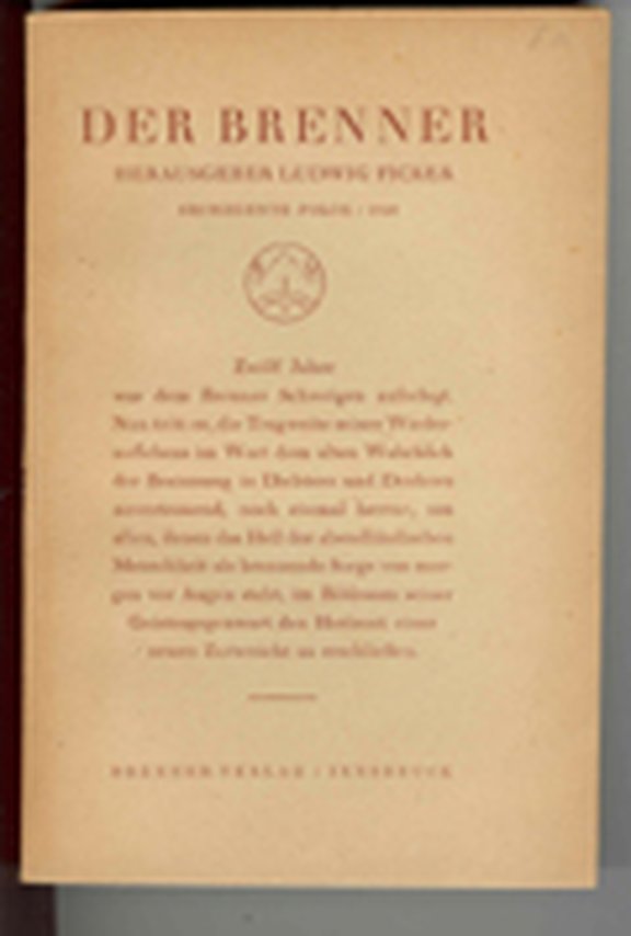 Zeitschrift "Der Brenner",  Sechzehnte Folge 1946