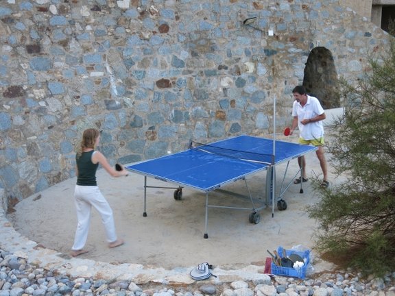 two persons are playing table tennis