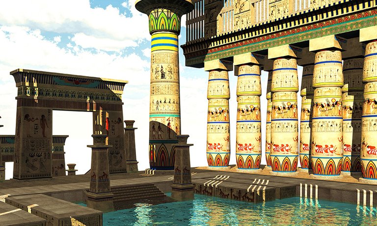 Das Bild zeigt ein 3D-Rendering eines Tempels.