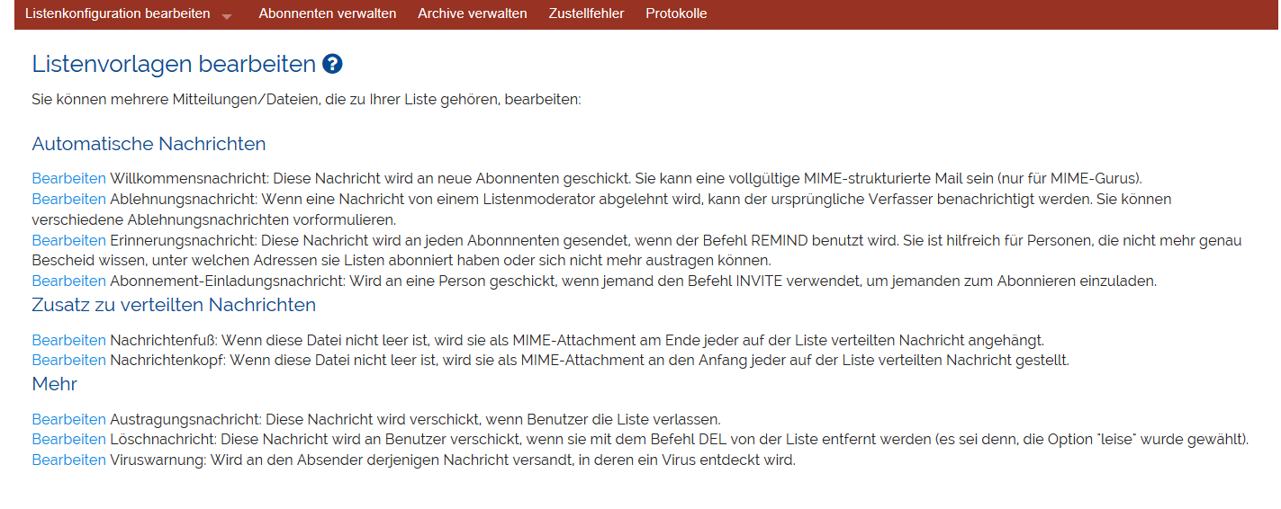 Anpassen der Mailingliste