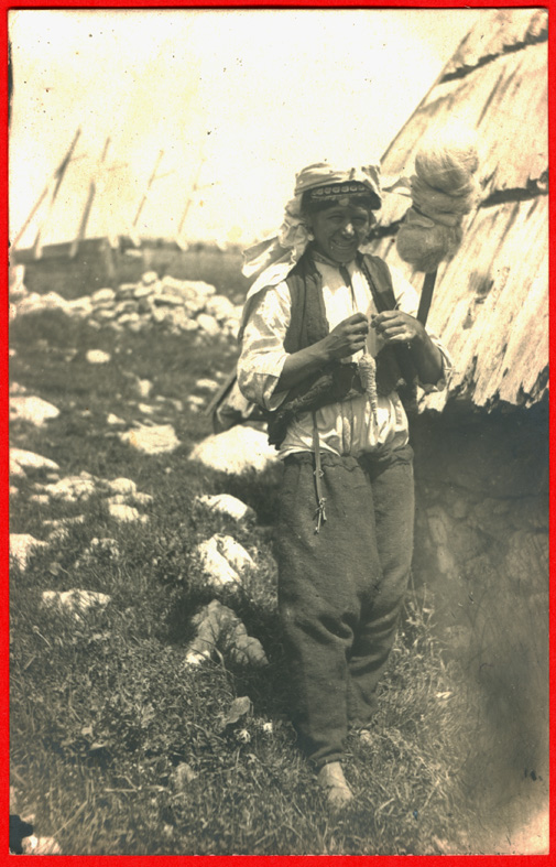 Bosnia, female shepherd spinning