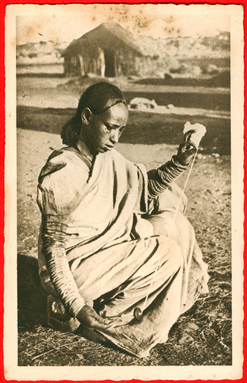 Eritrea, woman spinning cotton