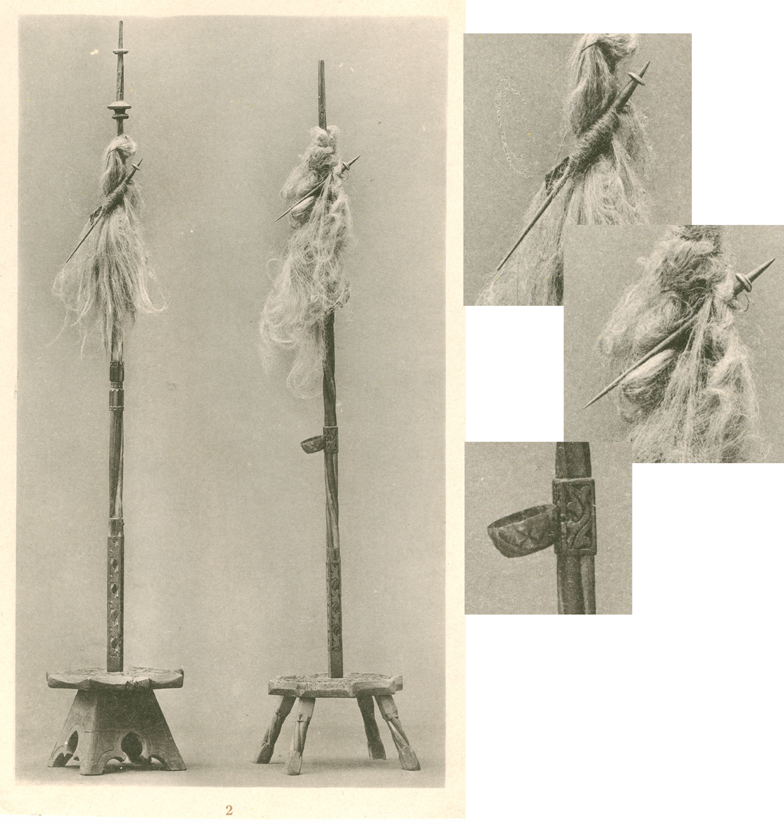 Europe, stool distaffs with spindles