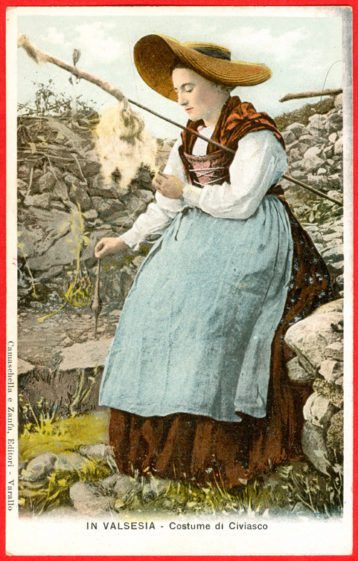 Italy, Civiasco, woman spinning