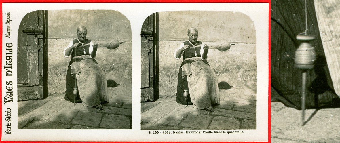 Italy, Naples, Woman spinning, double-whorl