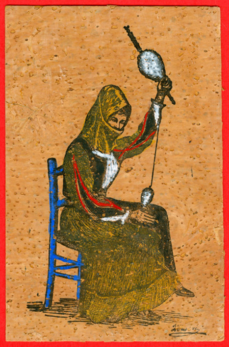 Italy, Sardinia, woman spinning