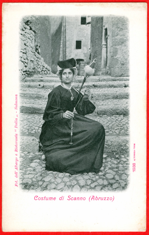 Italy, Scanno, Abruzzo, woman spinning