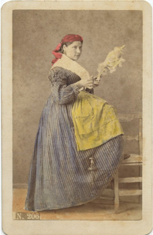 Italy, woman spinning, 1870s