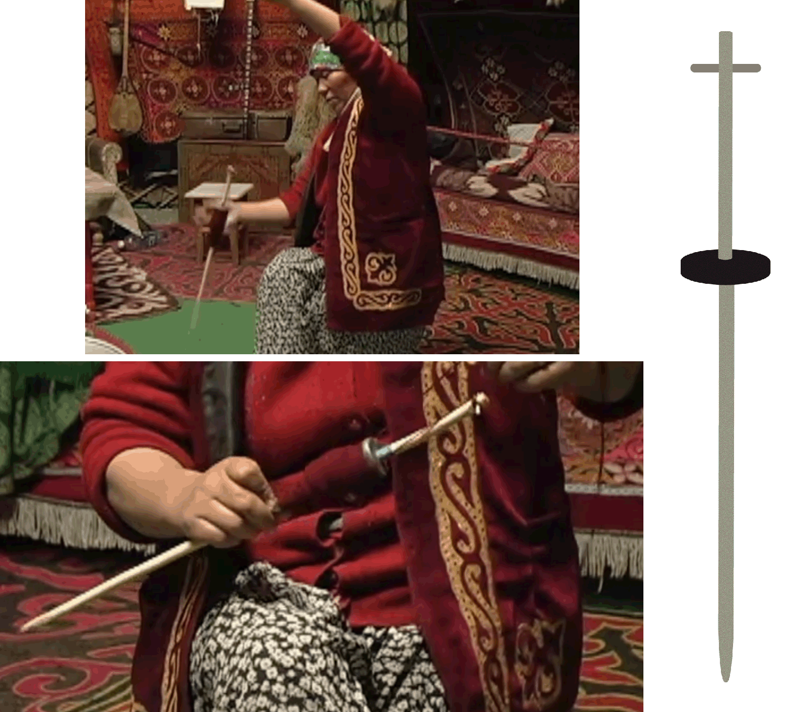 Mongolia, woman plying yarn