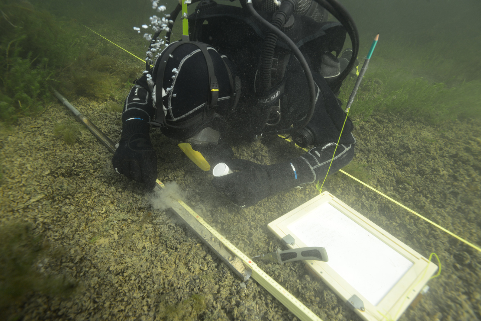 Dokumentation der Bohrungen unter Wasser