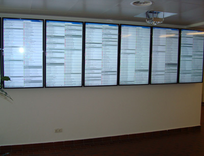 8 Bildschirme zeigen das USI-Kursangebot in Echtzeit. (Foto: Helmut Weichselbaumer)
