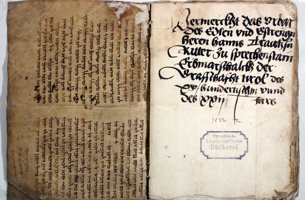 Einband eines Urbars im Tiroler Landesarchiv