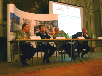 v.l. Mag. Ferdinand Eberle, Michael Sprenger (TT), Dr. Franz Fischler und Prof. Heinr …