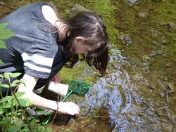 Schuelerin beim Proben sammeln