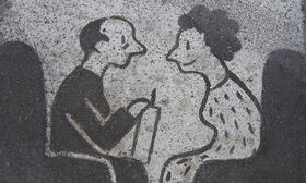 Comic, Mann und Frau unterhalten sich