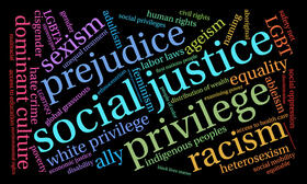 Das Bild zeigt Wörter in verschiedenen Sprachen, die mit den Themen Diversität, Diskriminierung und Anti-Diskriminierung in Verbindung stehen