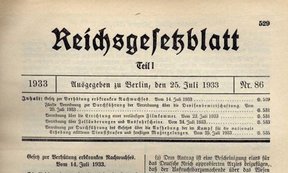 Reichsgesetzblatt vom 25. Juli 1933 mit der Verkündung des "Gesetzes zur Verhütung erbkranken Nachwuchses".