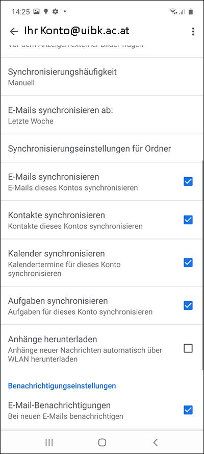 Kontoeinstellungen Synchronisierung 4