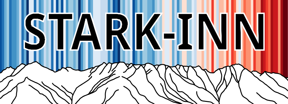 Logo of the STARK-INN project; lettering in front of the Nordkette mountain range