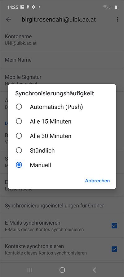 Kontoeinstellungen Synchronisierung 3
