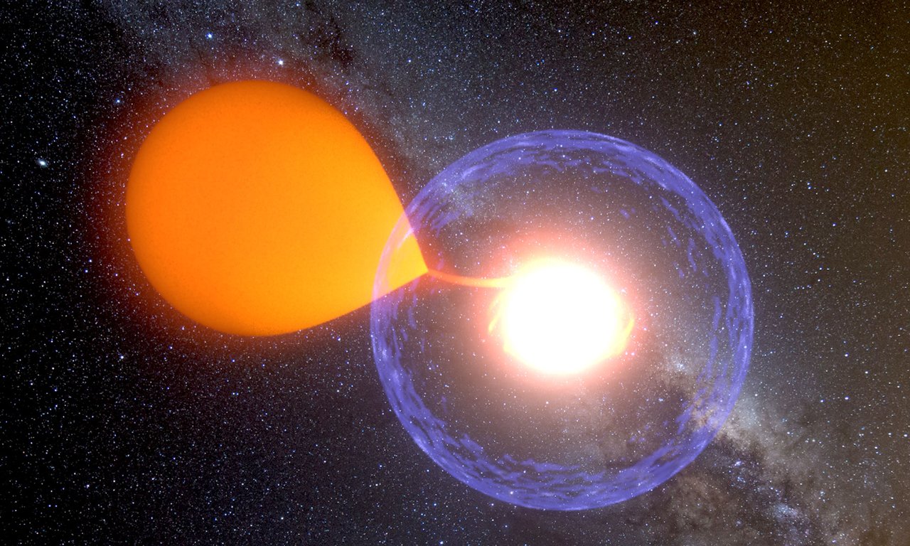 Künstlerische Darstellung des Ausbruchs einer Nova.