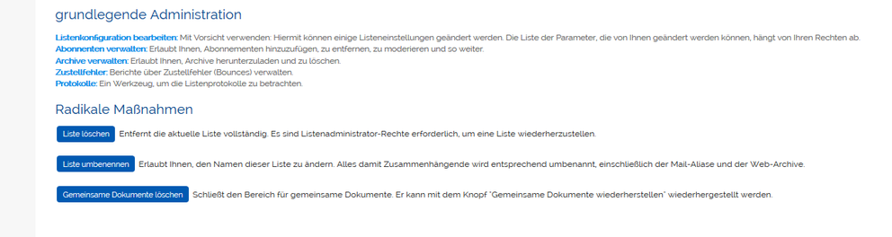 Das Listen-Administrationsmenü