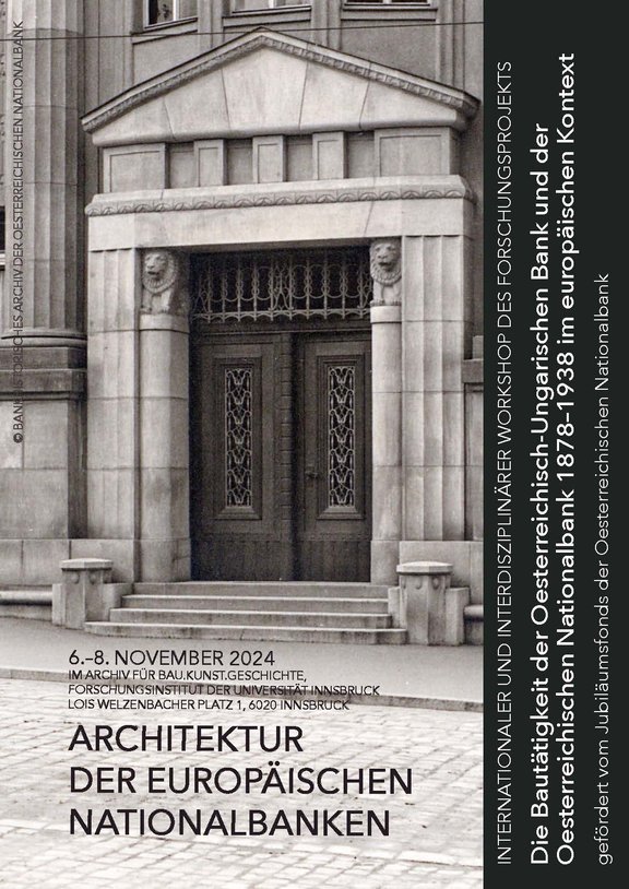 Flyer Programm Workshop "Architektur der europäischen Nationalbanken". Archiv für Bau.Kunst.Geschichte, 2024.