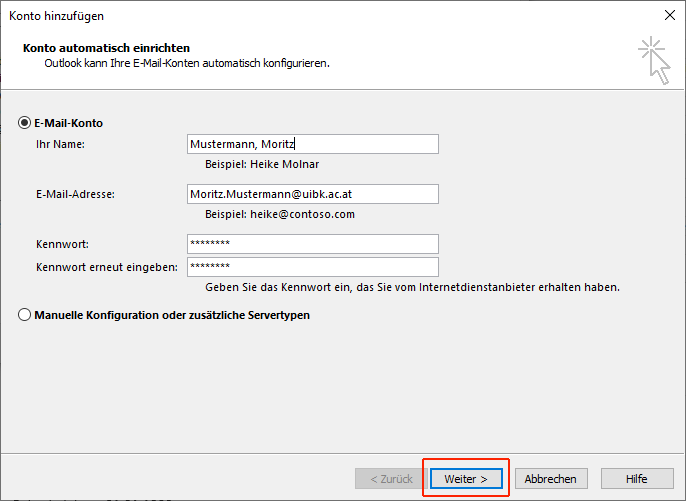 Outlook - Automatische Einrichtung