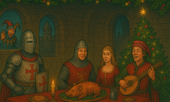 A scene of a knightly feast in a castle