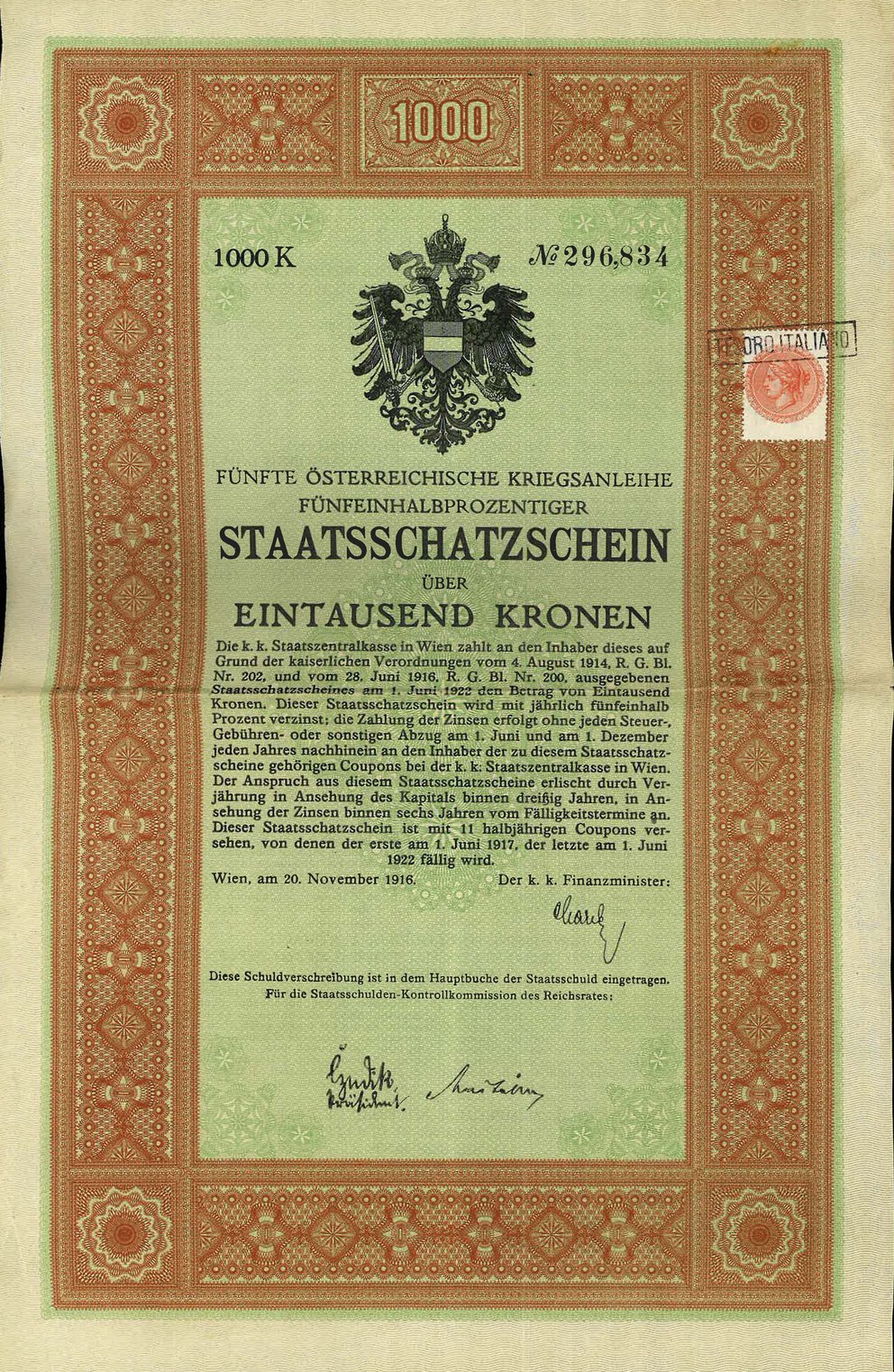 Kriegsanleihe über Eintausend Kronen