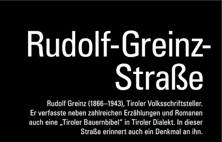Rudolf Greinz Strasse, Innsbruck, Strassenschilder ausgetauscht 2014