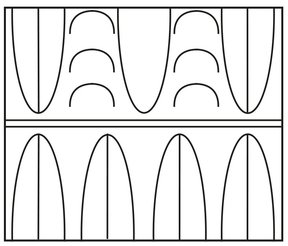 A1/A3/B2_A3 (obere Palmetten mit und ohne Mittellinie, getrennt durch gestaffelte Schuppen, untere mit Mittellinie)