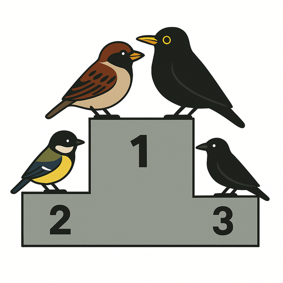 Vier Vögle gezeichnet auf einem typischen Podium 1, 2, 3