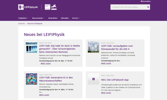 Screenshot der LEIFI Website