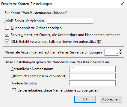 Erweiterte Konteneinstellungen Thunderbird
