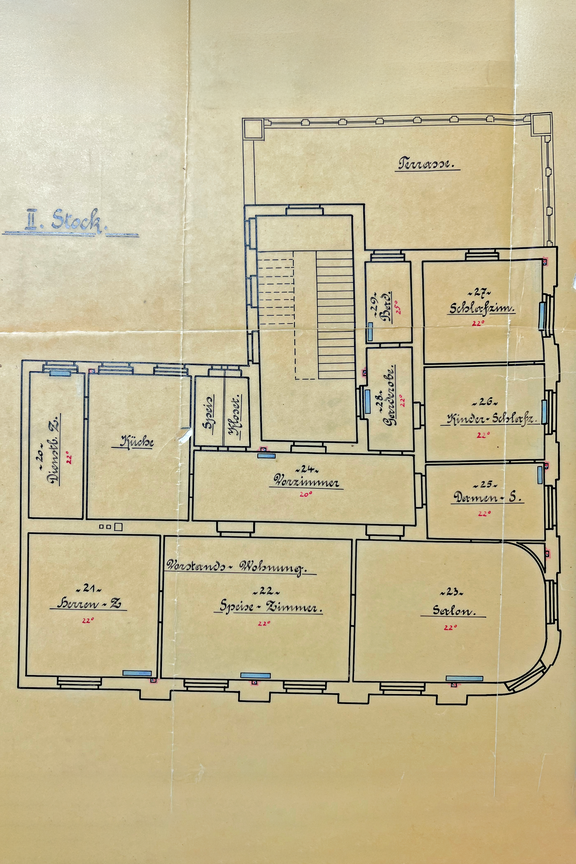 Filiale Iglau | Jihlava (CZ), Grundriss der Vorstandswohnung im 2. Obergeschoss. Baubüro der OeUB, 1913/1914. © OeNB/Bankhistorisches Archiv