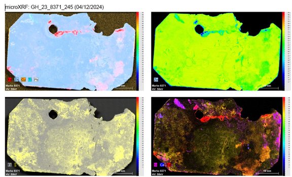 4 Abbildungen von Mikro-Röntgenfluoreszenzanalysen von Häftlingsmarken