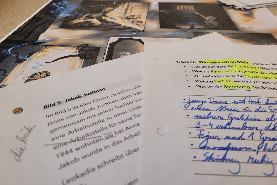 Ausschnitt aus dem didaktischen Element zum Thema Ästhetisches Lernen verschränkt mit Erinnerungslernen am Beispiel Justman, Arbeitsmaterial von Studierenden erstellt.