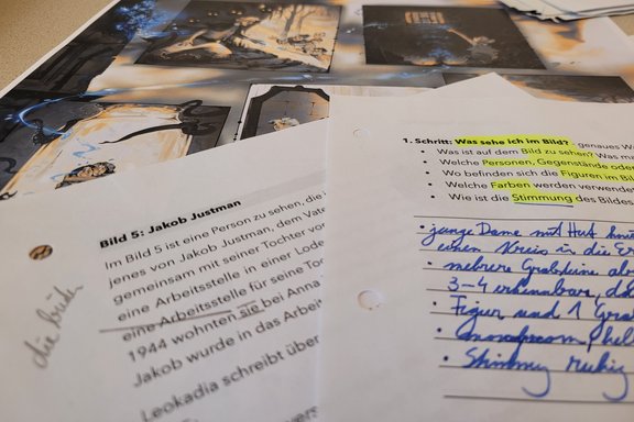 Ausschnitt aus dem didaktischen Element zum Thema Ästhetisches Lernen verschränkt mit Erinnerungslernen am Beispiel Justman, Arbeitsmaterial von Studierenden erstellt.