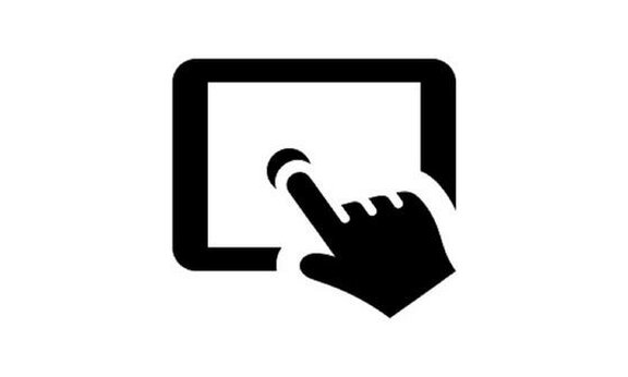 Icon Zeigefinger drückt Knopf auf Tablet