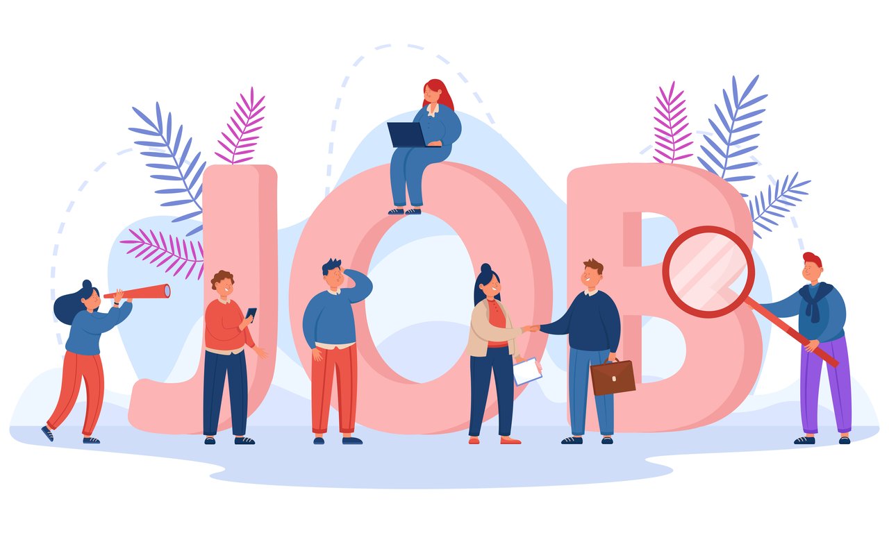 graph: tiny people searching a job