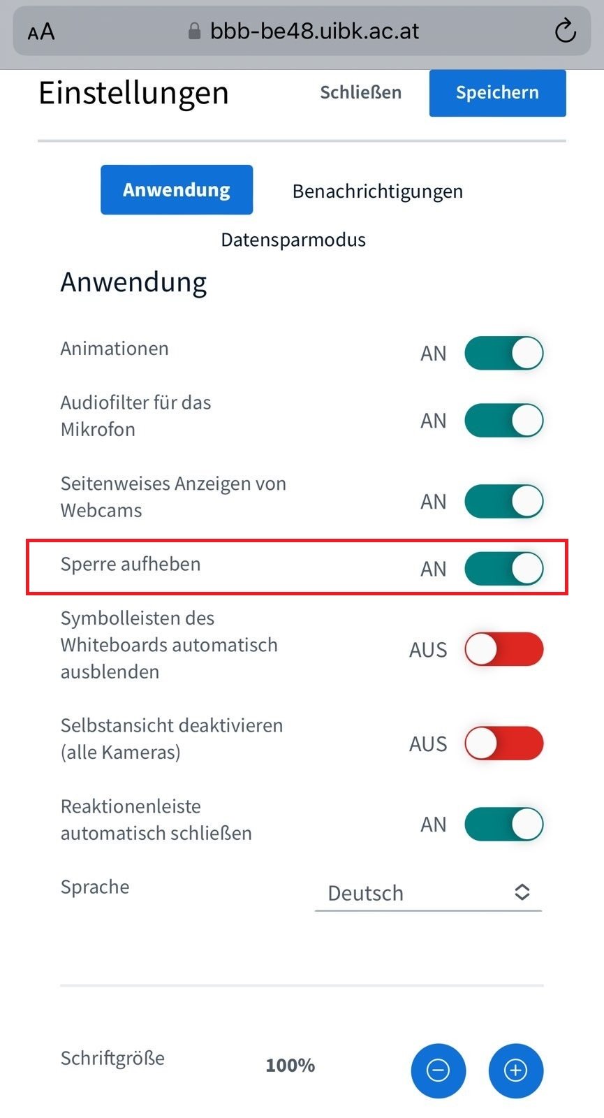 Sperre aufheben