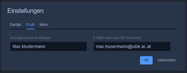 Einstellungen Profil ausfüllen