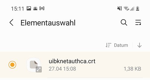 Android Zertifikat auswählen