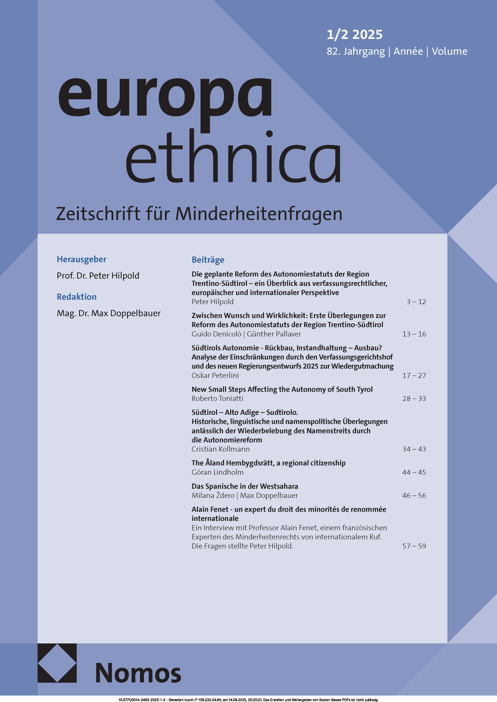 Europa Ethnica Reform des Autonomiestatuts