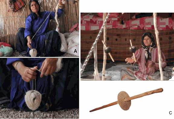 Iran, Qashqai women spinning and plying